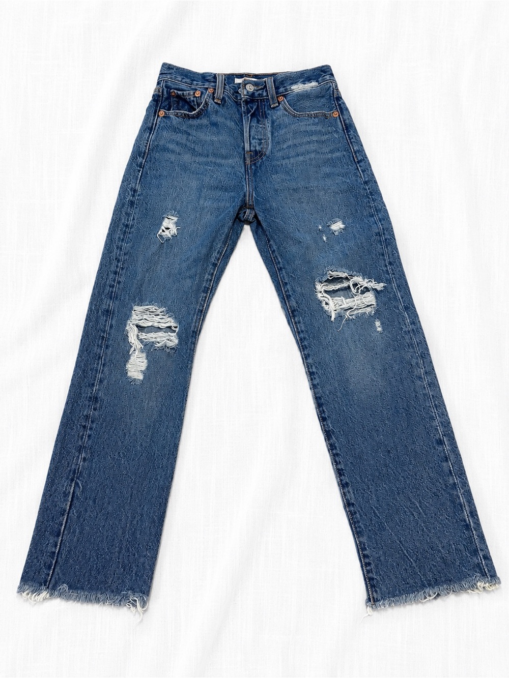 Levi's Ripped Mid-Blue Straight-Leg Jeans